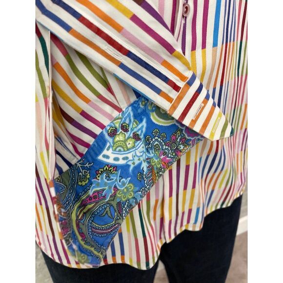 Riscatto Men Multicolored Striped Long Sleeve Woven Dress Shirt Size XL - Picture 5 of 8
